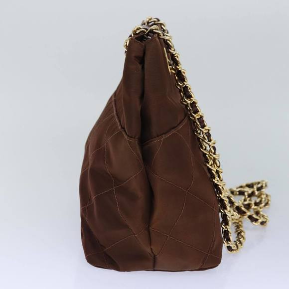 PRADA Chain Shoulder Bag Nylon Brown Gold Auth 85466 - Picture 3 of 16